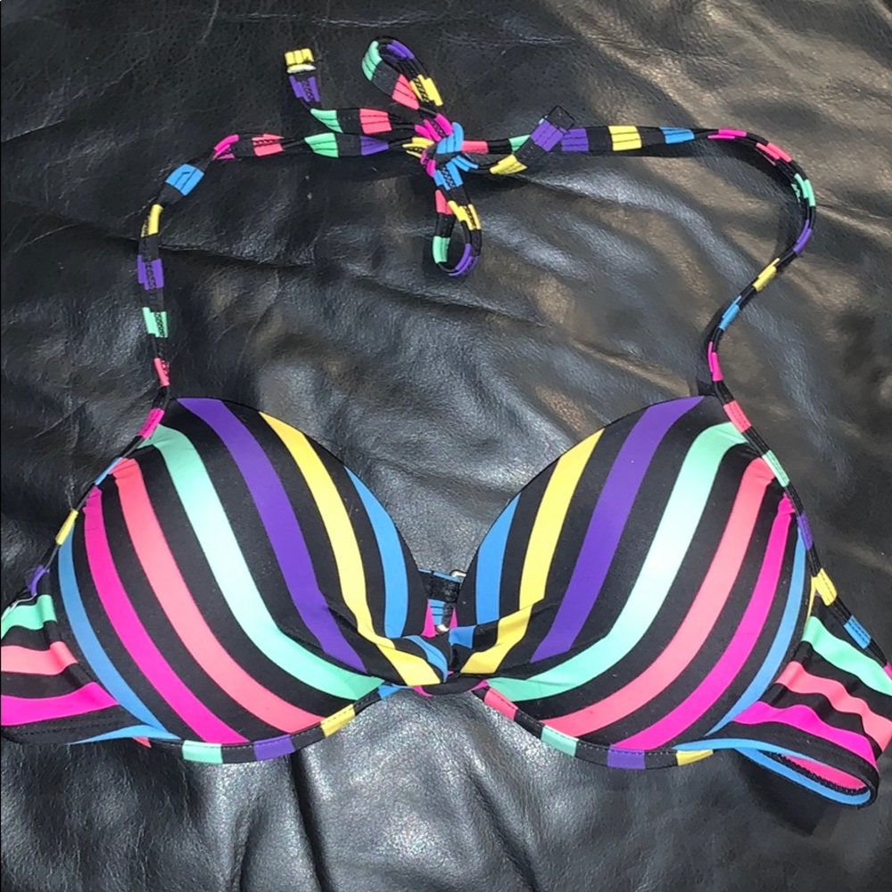 Multi color stripe push up bikini top